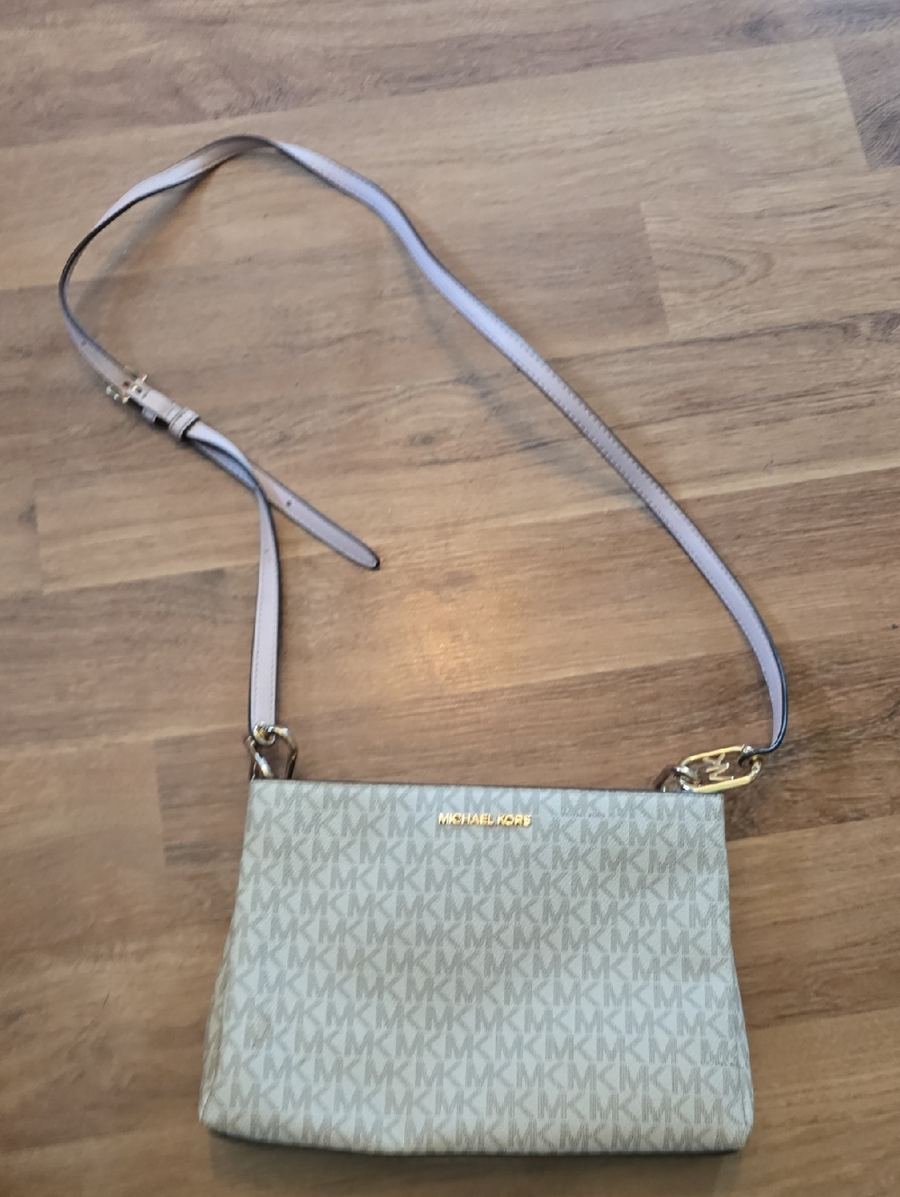 Michael Kors Light Beige MK Signature Crossbody Bag
